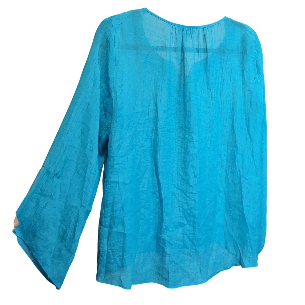 IN Studio Womens Turquoise Crochet V-Neck Tie Front Bell Sleeve Blouse Large - Picture 3 of 6